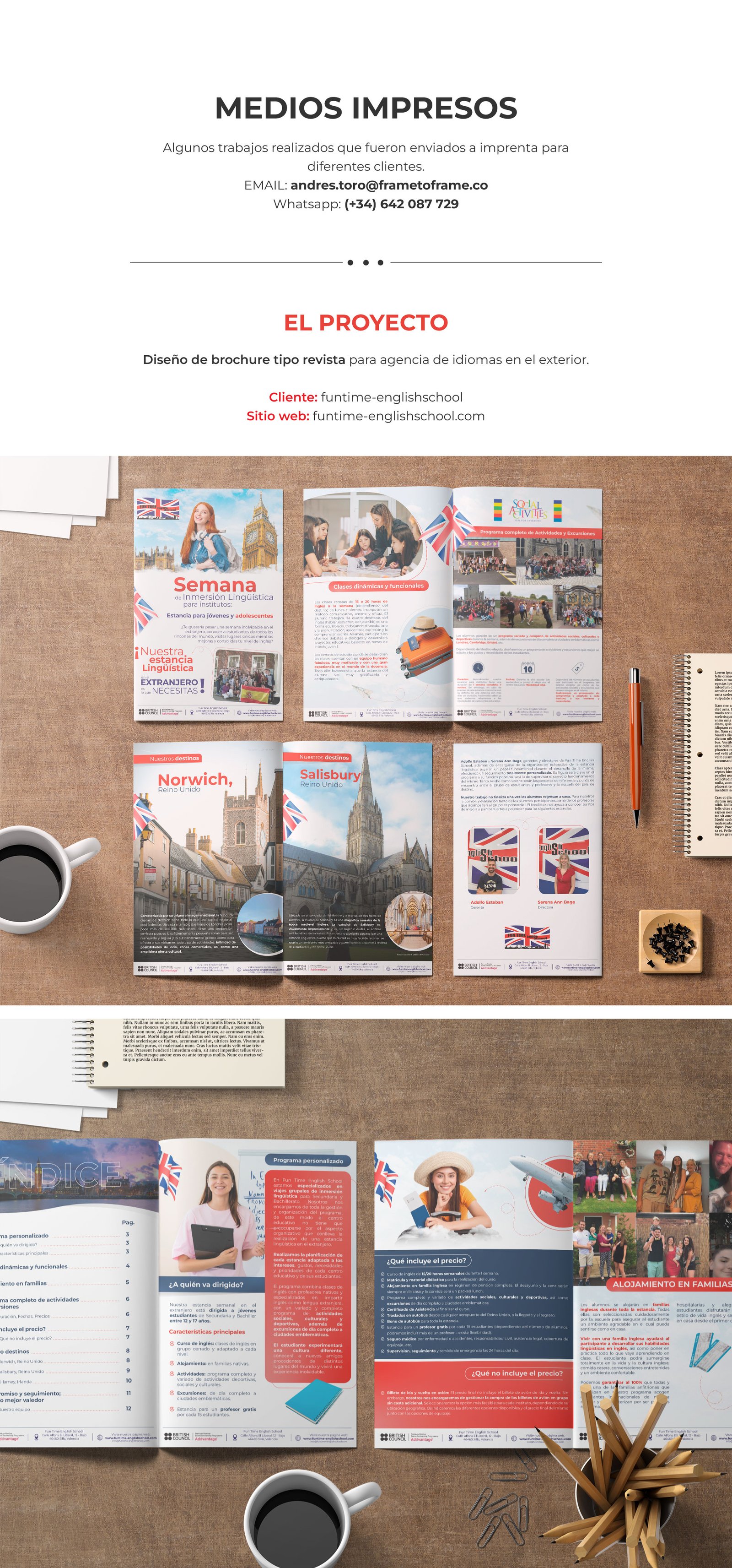 Diseño de brochure tipo revista para agencia de idiomas en el exterior