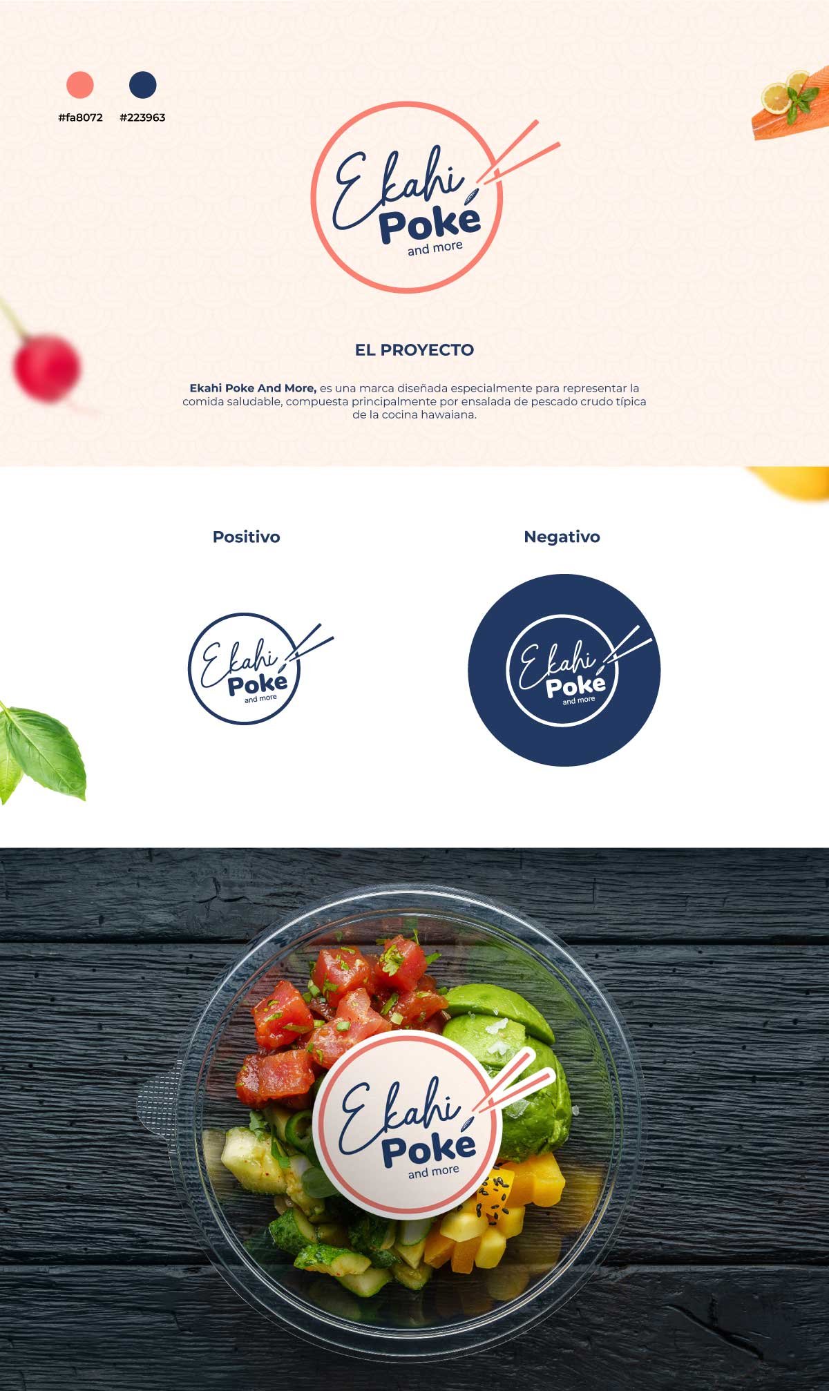 Se presenta el proyecto de creación de logo de ekahi poke and more, restaurante