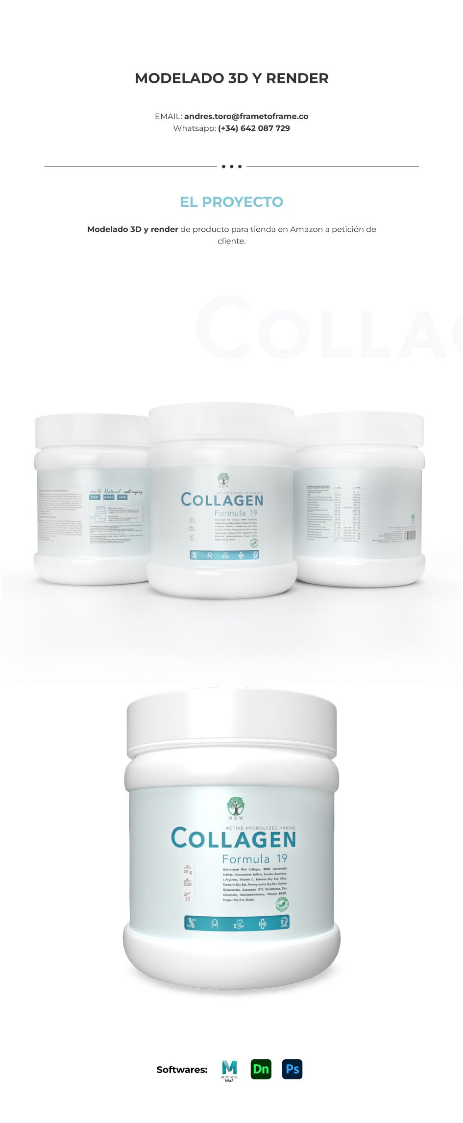 Se presenta el modelado 3D del producto de collageno