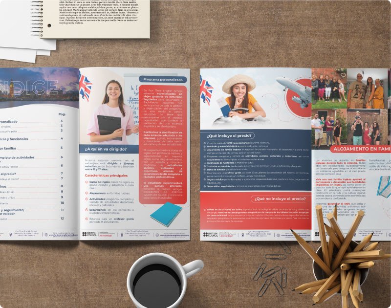 Diseño de brochure tipo revista para agencia de idiomas en el exterior