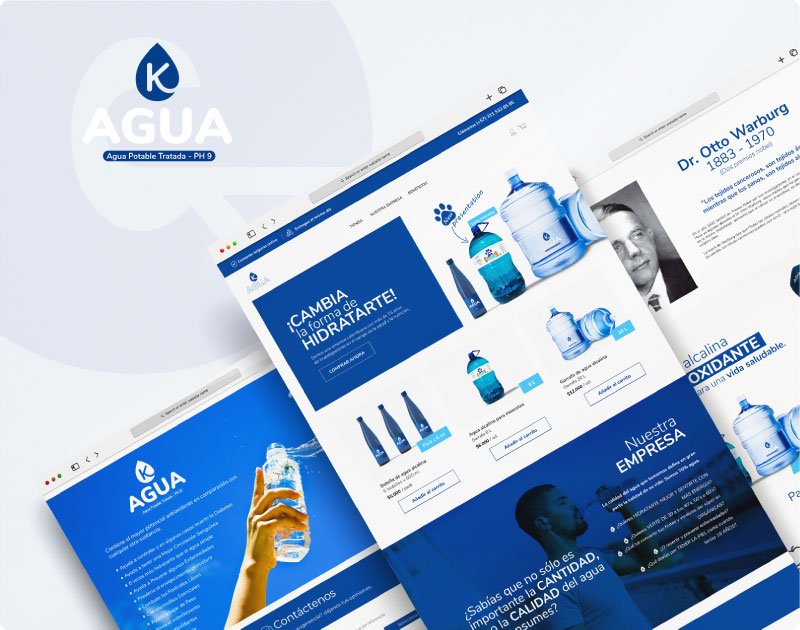 Se muestra el diseño del sitio Web Agua K, venta de agua alcalina.